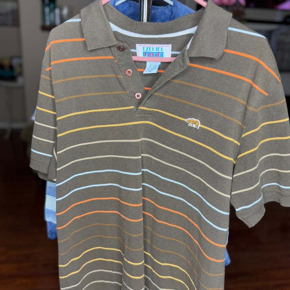 Ezekiel Vice Men's Striped Polo Shirt Brown Orange Blue XL